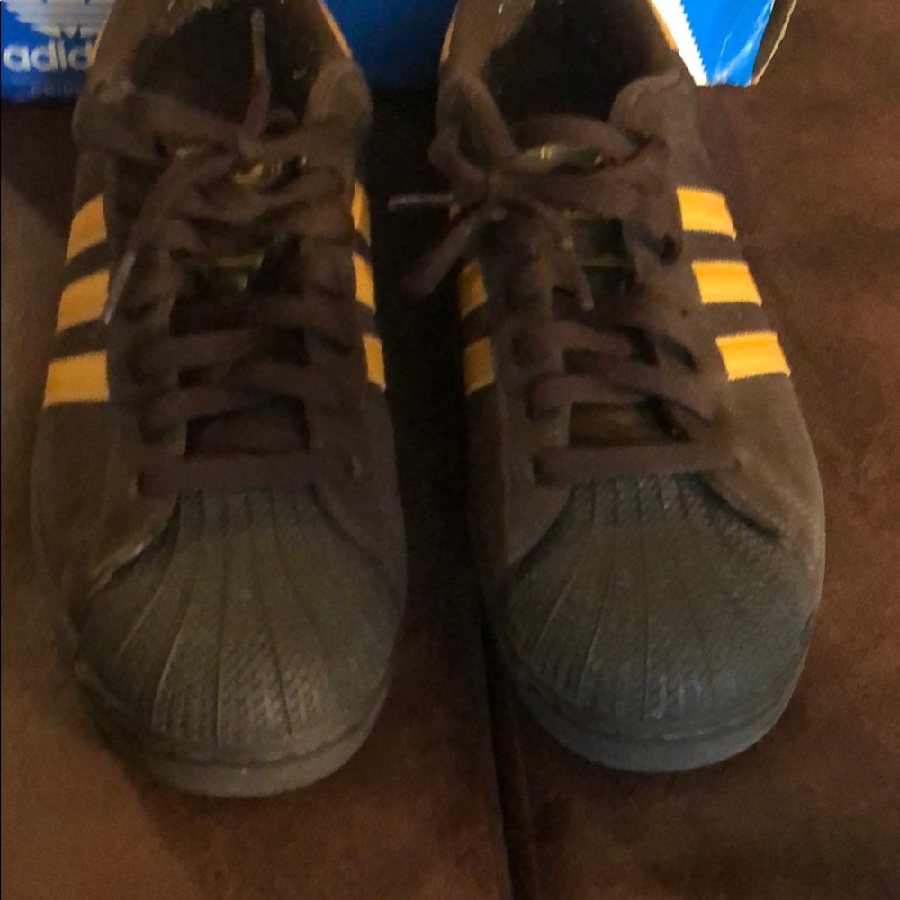 Brown and Tan Adidas Shell Toe